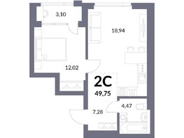 Продается 2-комнатная квартира ЖК Горская Лагуна, корпус 2, 44.26  м², 9700000 рублей