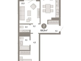 Продается 1-комнатная квартира ЖК На Декабристов, дом 6-2, 65.14  м², 12000000 рублей