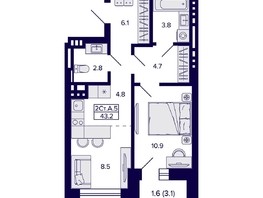 Продается 2-комнатная квартира ЖК Сподвижники, 43.2  м², 5032800 рублей