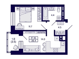 Продается 1-комнатная квартира ЖК Сподвижники, 36.4  м², 4800000 рублей