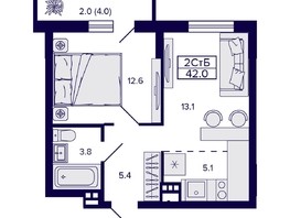 Продается 2-комнатная квартира ЖК Gorizont (Горизонт), 42  м², 5544000 рублей