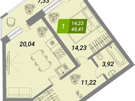 Продается 1-комнатная квартира ЖК Бирюзовая жемчужина-2, 49.41  м², 7164450 рублей