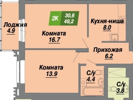 Продается 2-комнатная квартира ЖК Калининский квартал, дом 3, 49.2  м², 8167200 рублей