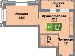 Продается 1-комнатная квартира ЖК Калининский квартал, дом 4, 42.2  м², 6963000 рублей