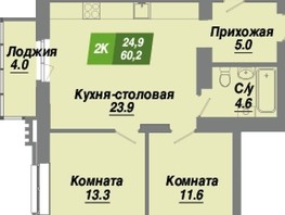 Продается 2-комнатная квартира ЖК Калининский квартал, дом 4, 60.2  м², 9812600 рублей