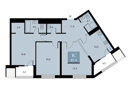 Продается 3-комнатная квартира ЖК Беринг, дом 2, 91  м², 15900000 рублей