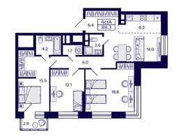 Продается 4-комнатная квартира ЖК Citatum (Цитатум), 88.3  м², 12600000 рублей