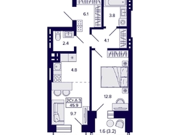 Продается 2-комнатная квартира ЖК Сподвижники, 45.9  м², 5950000 рублей