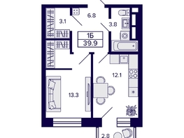 Продается 1-комнатная квартира ЖК Citatum (Цитатум), 39.9  м², 6600000 рублей