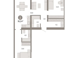 Продается 2-комнатная квартира ЖК Европейский берег, дом 49, 91.06  м², 16790000 рублей