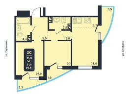 Продается 3-комнатная квартира ЖК Никольский парк, дом 5, 56.41  м², 9300000 рублей