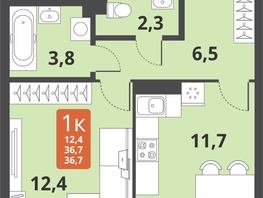 Продается 1-комнатная квартира ЖК Тайгинский парк, дом 3, 36.7  м², 6350000 рублей