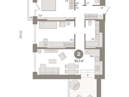 Продается 2-комнатная квартира ЖК Авиатор, дом 2, 92.67  м², 13050000 рублей