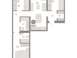 Продается 3-комнатная квартира ЖК Европейский берег, дом 49, 78.88  м², 16560000 рублей