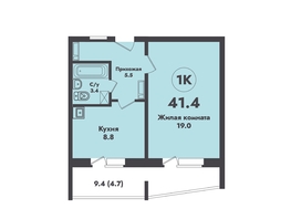 Продается 1-комнатная квартира ЖК АТОМ, 41.4  м², 4240000 рублей