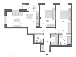 Продается 3-комнатная квартира ЖК ОСКАР, дом 2, 80.5 м², 14350000 рублей