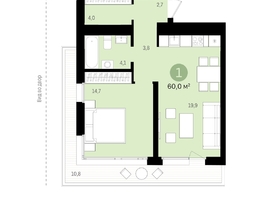 Продается 1-комнатная квартира ЖК Авиатор, дом 1-2, 59.55  м², 9330000 рублей