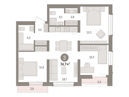 Продается 3-комнатная квартира ЖК Авиатор, дом 3, 74.68  м², 11750000 рублей