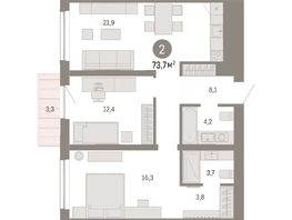 Продается 2-комнатная квартира ЖК Европейский берег, дом 49, 73.67  м², 11170000 рублей