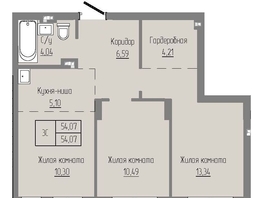 Продается 3-комнатная квартира ЖК Базилик, дом 2, 54.07  м², 8435000 рублей