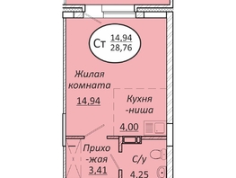 Продается Студия ЖК Пролетарский, 28.76  м², 4256480 рублей