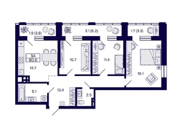 Продается 3-комнатная квартира ЖК Grando (Грандо), 80.6  м², 12400000 рублей