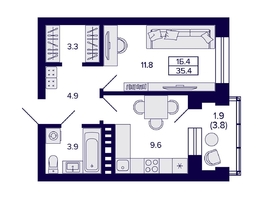 Продается 1-комнатная квартира ЖК Сподвижники, 35.4  м², 4800000 рублей