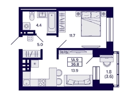 Продается 1-комнатная квартира ЖК Сподвижники, 36.8  м², 4550000 рублей