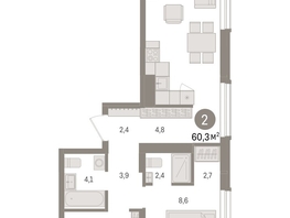 Продается 2-комнатная квартира ЖК Авиатор, дом 3, 60.34  м², 9980000 рублей