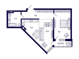 Продается 2-комнатная квартира ЖК Grando (Грандо), 67.8  м², 9990000 рублей