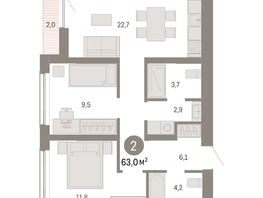 Продается 2-комнатная квартира ЖК Европейский берег, дом 49, 62.96  м², 9820000 рублей