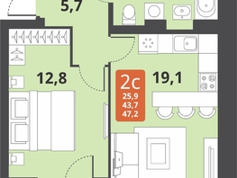 Продается 2-комнатная квартира ЖК Тайгинский парк, дом 3, 47.2  м², 6800000 рублей