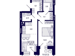 Продается 2-комнатная квартира ЖК Сподвижники, 45.9  м², 6050000 рублей