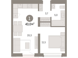 Продается 1-комнатная квартира ЖК Авиатор, дом 3, 43.03  м², 6900000 рублей