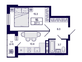 Продается 1-комнатная квартира ЖК Gorizont (Горизонт), 37.1  м², 5850000 рублей