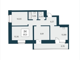 Продается 3-комнатная квартира ЖК Сакура парк, дом 3, 66.6  м², 11650000 рублей