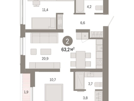 Продается 2-комнатная квартира ЖК Европейский берег, дом 49, 63.18  м², 10080000 рублей