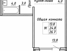 Продается 1-комнатная квартира ЖК Квартет, дом Дуэт, 26.7  м², 3690000 рублей