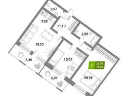 Продается 2-комнатная квартира ЖК Бирюзовая жемчужина-2, 78.46  м², 11698386 рублей