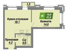 Продается 1-комнатная квартира ЖК Калининский квартал, дом 2, 41.3  м², 6855800 рублей