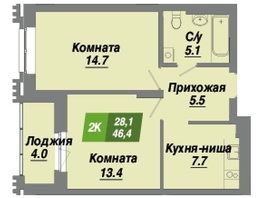 Продается 2-комнатная квартира ЖК Калининский квартал, дом 3, 46.4  м², 7656000 рублей