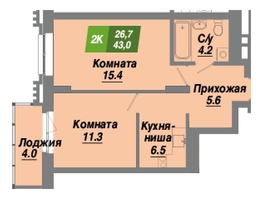 Продается 2-комнатная квартира ЖК Калининский квартал, дом 4, 43  м², 7009000 рублей