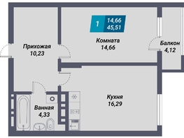 Продается 1-комнатная квартира ЖК Менделеев, 45.51  м², 7941495 рублей