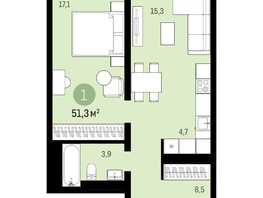 Продается 1-комнатная квартира ЖК Авиатор, дом 1-2, 51.59  м², 8520000 рублей