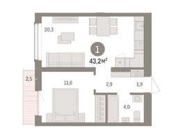 Продается 1-комнатная квартира ЖК Авиатор, дом 3, 43.16  м², 6970000 рублей