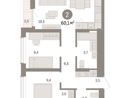 Продается 2-комнатная квартира ЖК Авиатор, дом 3, 60.06  м², 9930000 рублей