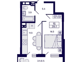 Продается 1-комнатная квартира ЖК Gorizont (Горизонт), 39.1  м², 5990000 рублей