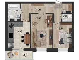 Продается 2-комнатная квартира ЖК Тетрис, корпус 2, 66.7  м², 10452800 рублей