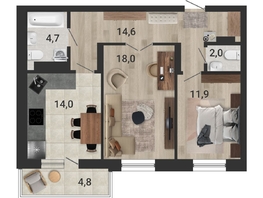 Продается 2-комнатная квартира ЖК Тетрис, корпус 2, 66.1  м², 10467000 рублей