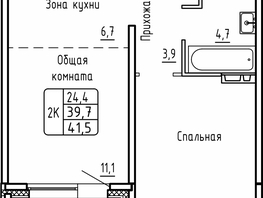 Продается 2-комнатная квартира ЖК Самоцветы, Бирюза дом 1, 41.5  м², 4250000 рублей